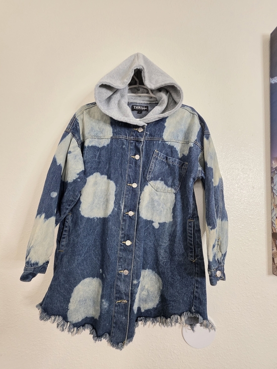 Thrill Jeans Jackets & Blazers - Thrill Jeans Womens Bleach Splatter Acid Wash Hooded Denim Jacket Size Large